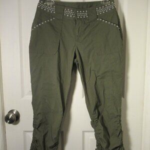 INC Studded Cargo Capris Ruched Leg Pants International Concepts Green Sz 0